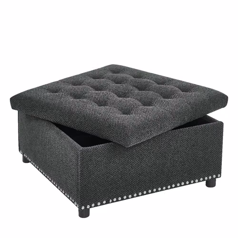 Rolipo Dark Grey Square Fabric Storage Ottoman – 6