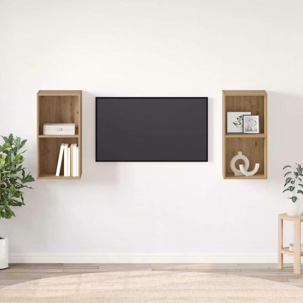 Berkfield Home Artisan Oak Wall TV Cabinet, 2 Pieces, Brown, W/D/H: 37 x 37 x 72 cm – 2