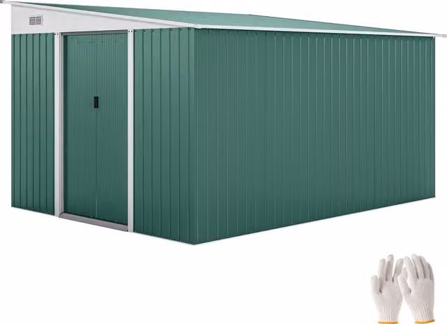 Outsunny Green Metal Lean-to Pent Shed with 2 Sliding Doors and 2 Air Vents