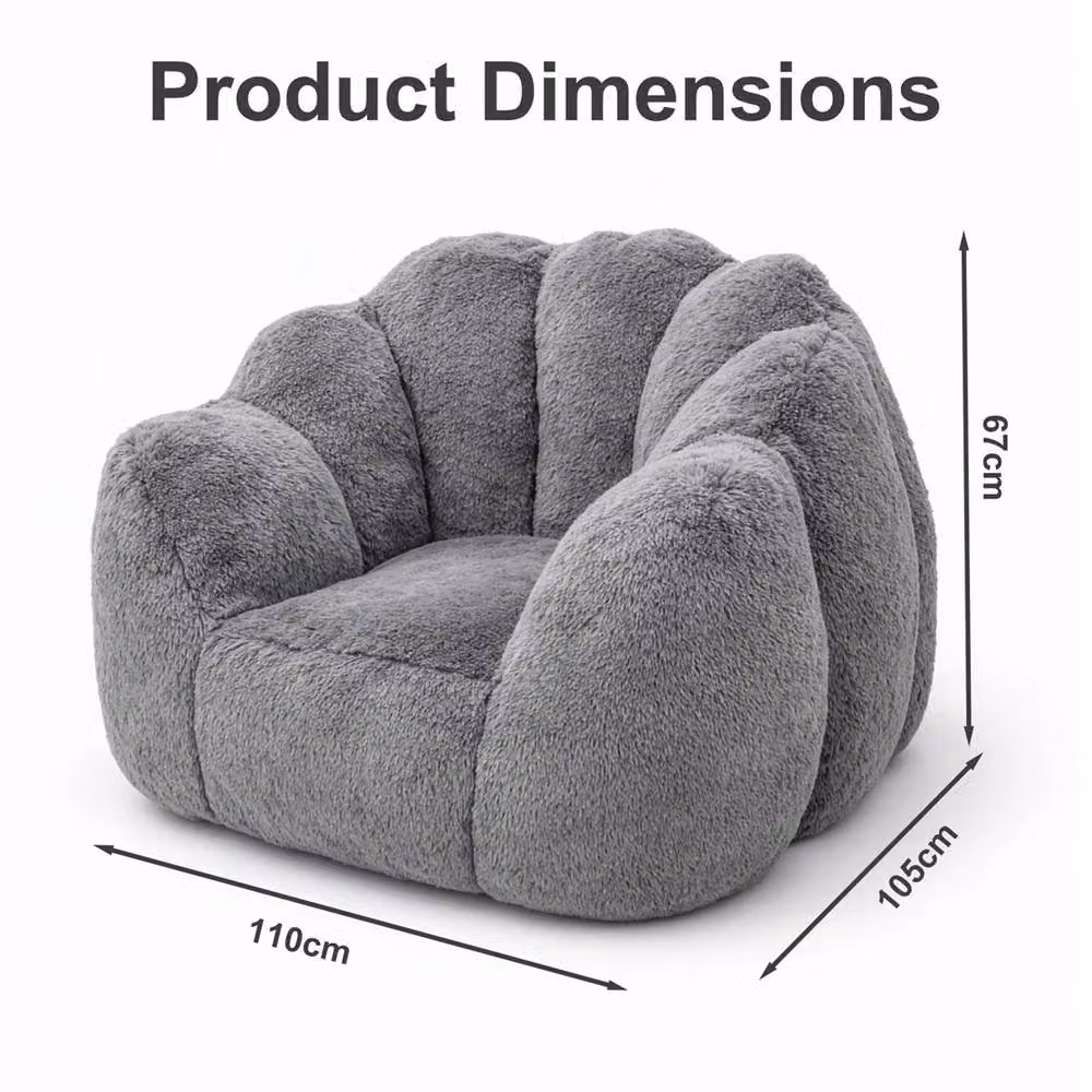 Nordara Grey Floral Faux Fur Bean Bag Chair with Shredded Memory Foam Filling, W/D/H: 110 x 110 x 67 cm – 2