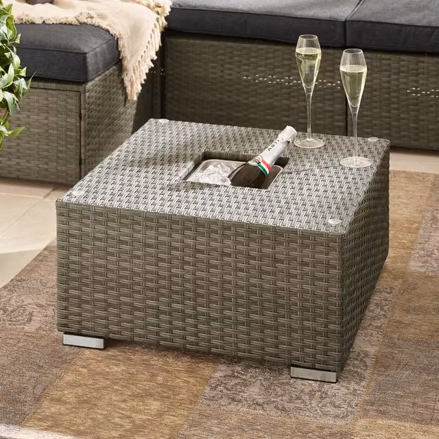 FurnitureboxUK Orlando Rattan Garden Coffee Table with Ice Bucket in Grey