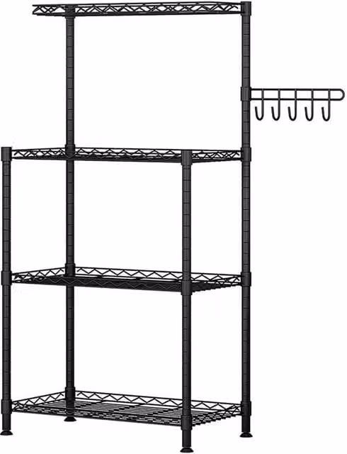 KORVIXA 4 Tier Metal Kitchen Storage Rack in Black, W/D/H: 100 x 100 x 100 cm