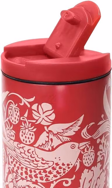 William Morris Strawberry Thief Floral Double Walled Stainless Steel Travel Mug, Red, 350ml
