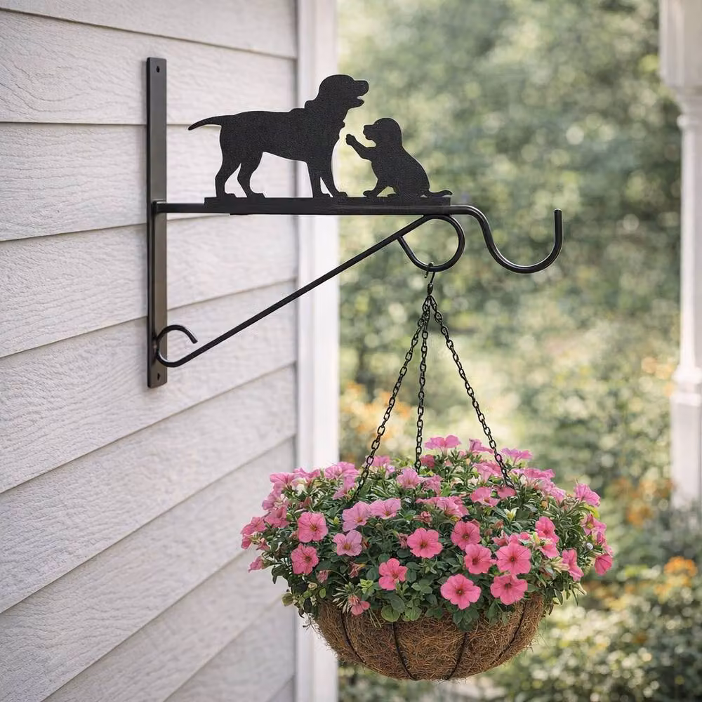 Tom Chambers Metal Dog Design Hanging Garden Basket Bracket in Black, 30cm – 2