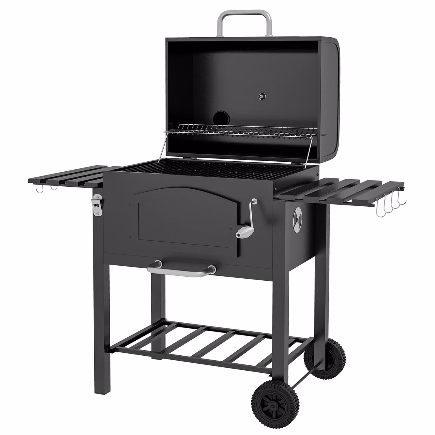 OUTSUNNY Portable Charcoal BBQ Grill Smoker with Thermometer and Folding Shelves in Black – 2
