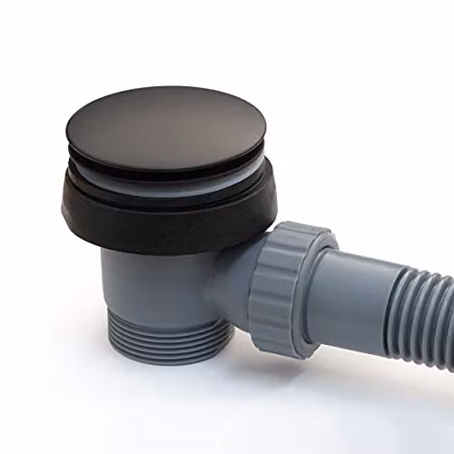 Nes Home Matt Black Flexible Bath and Sprung Waste with Overflow 1 1/2" – 2