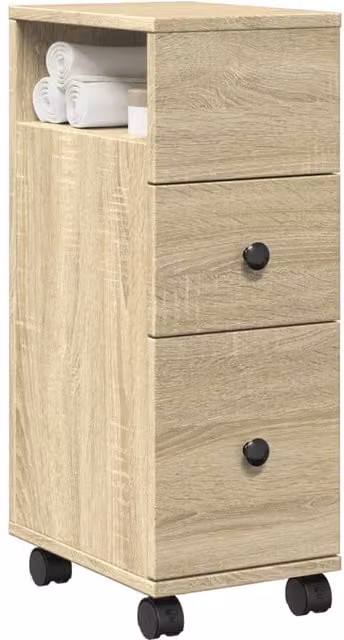 Berkfield Home Narrow Freestanding Bathroom Cabinet with Wheels in Sonoma Oak Brown
