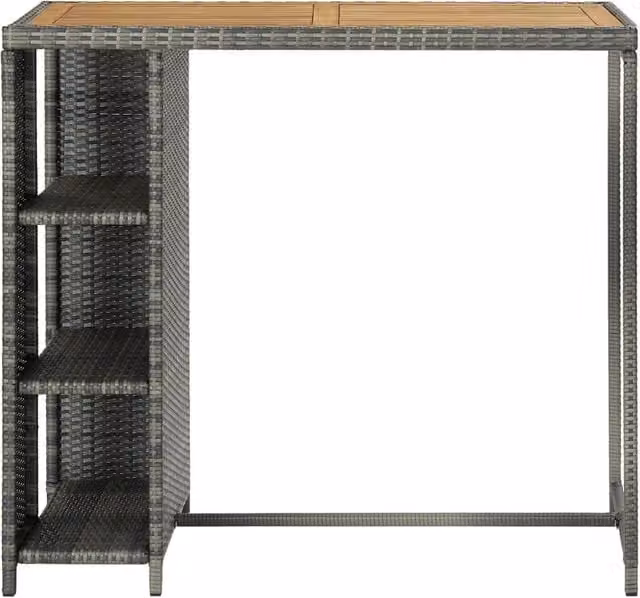 Berkfield Grey Poly Rattan Home Bar Table with Acacia Wood Storage Rack, W/D/H: 120 x 60 x 110 cm