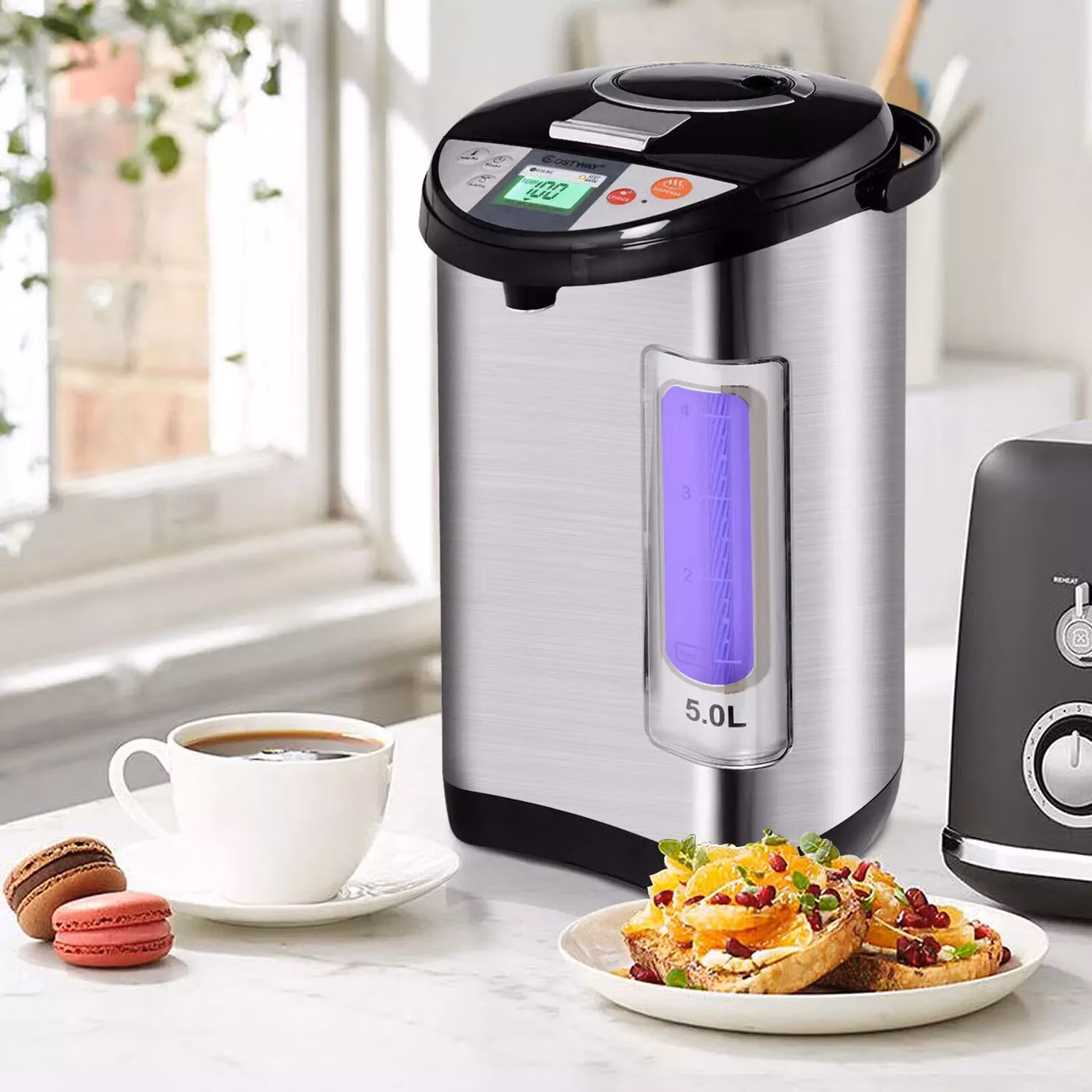 Costway Instant Hot Water Dispenser and Thermal Water Boiler with 5 Temperature Settings, 5L Capacity, Silver – 3