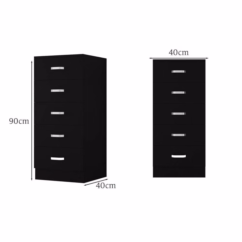 Nordara 5 Drawer Chest in Matt Black with Curved Metal Handles – 2
