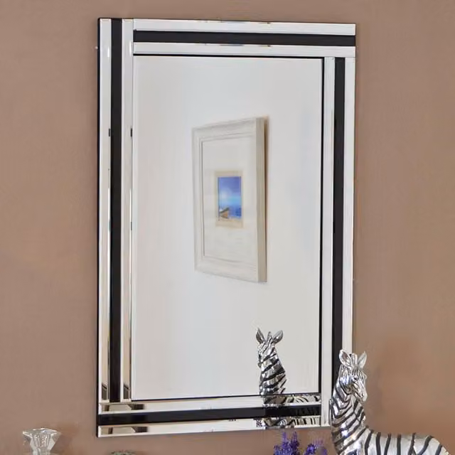 MirrorOutlet Dalton Rectangular All Glass Wall Mirror in Black, W/H: 70 x 70 cm
