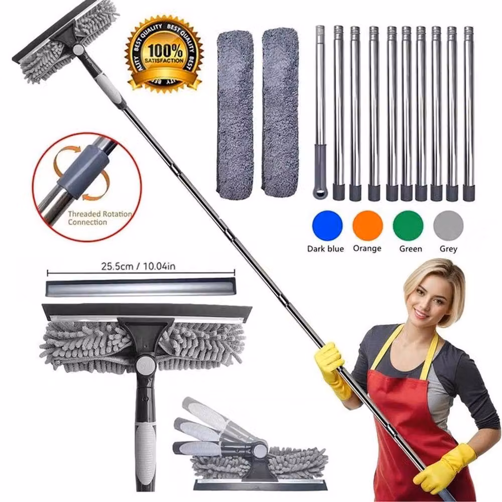 FLAVORA Grey Telescopic Window Glass Cleaner Squeegee with Microfibre Head – 2