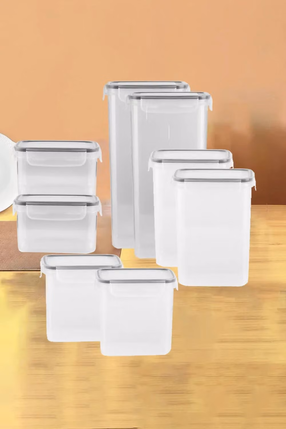 Living and Home 8 Piece Airtight Food Storage Container Set with Lids, Clear Stackable Cereal and Grain Organiser Boxes – 3