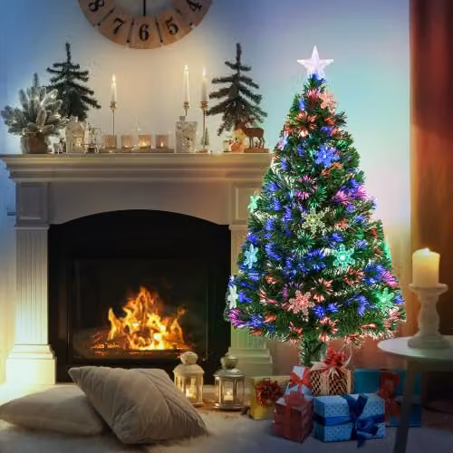 HOMCOM Green Fibre Optic Artificial Christmas Tree with Colourful RGB LED Lights – 2