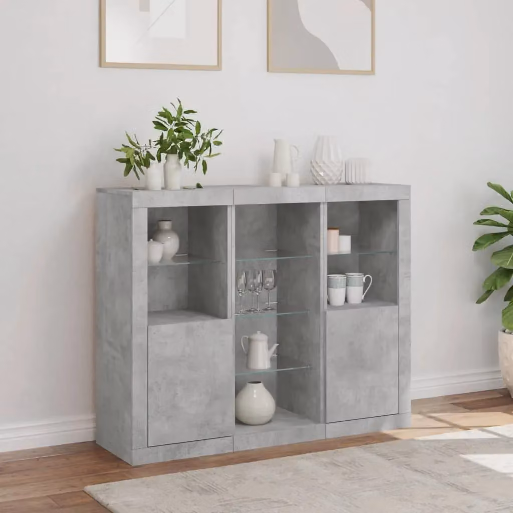Berkfield Home Set of 3 Modern Sideboards with Integrated LED Lights in Matt Concrete Grey Engineered Wood – 2