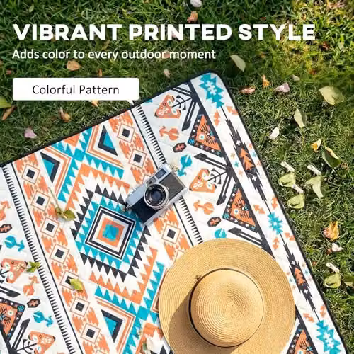 Outsunny Multicolour Ethnic Graphic Picnic Blanket with Integrated Strap, W: 300 cm, D: 200 cm – 7