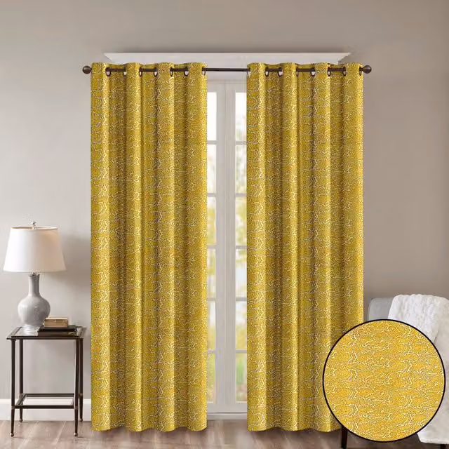 Roseley Yellow Floral Opaque Eyelet Fabric Curtains