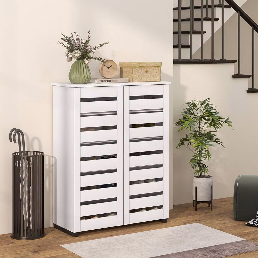 STILVORA Modern White Shoe Cabinet with Hinged Doors and Internal Shelves – 2
