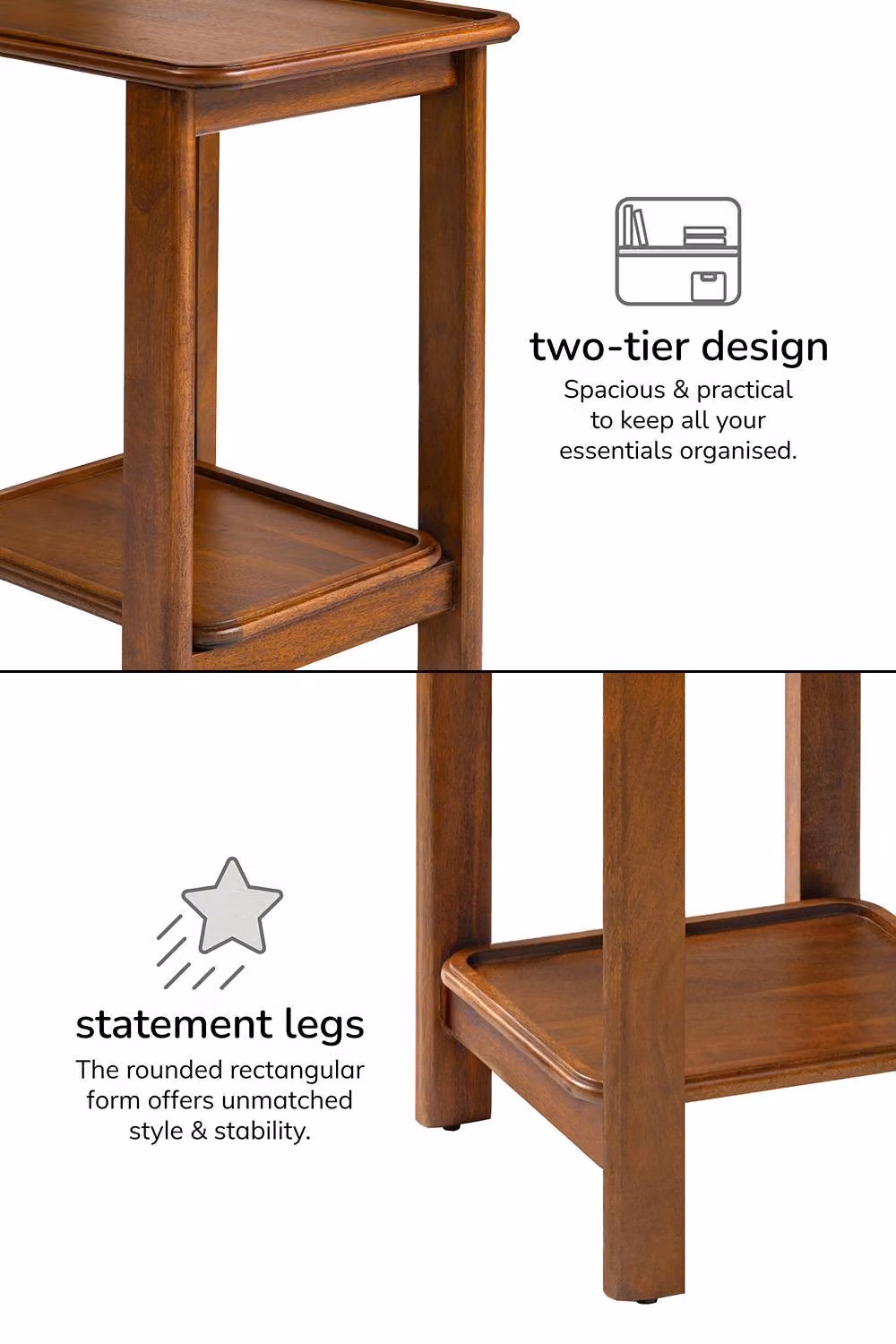 MH London Santorini Solid Mango Wood 2-Tier Side Table in Walnut Brown – 4