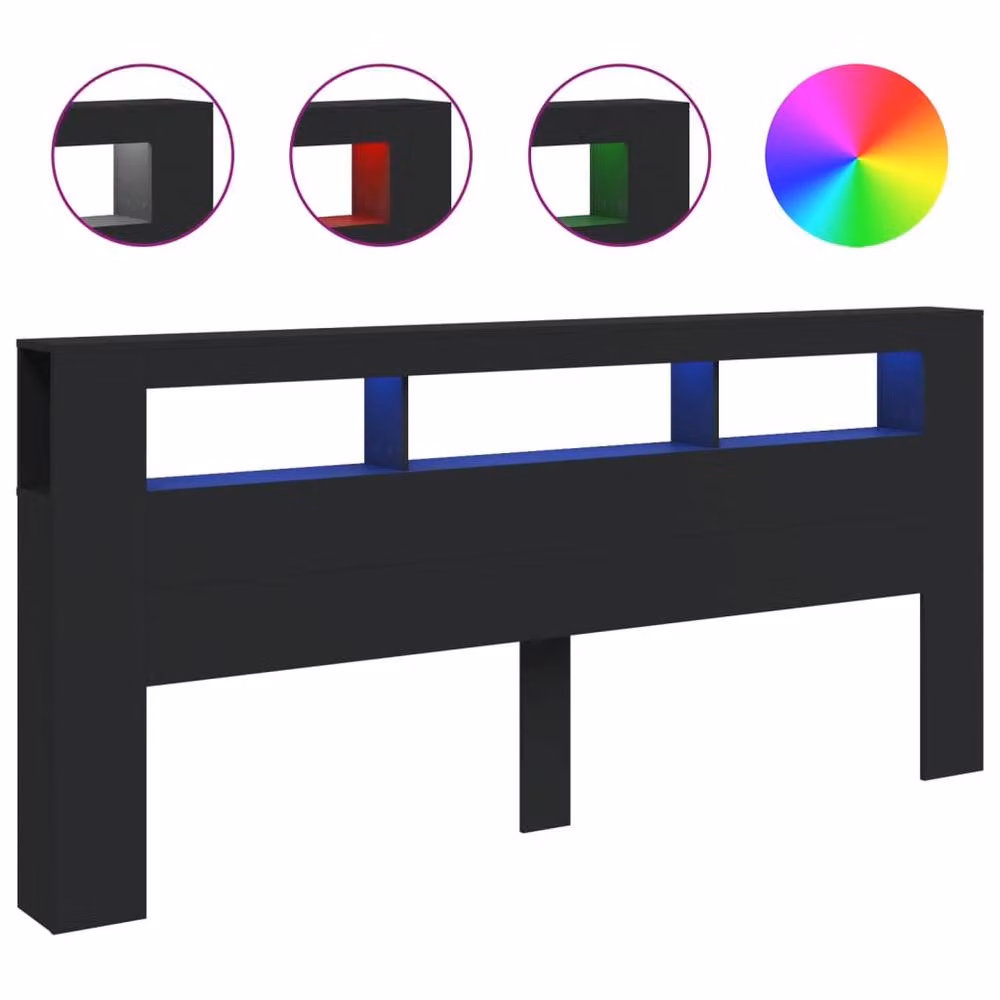 Berkfield Home Modern LED Headboard in Black with Integrated Lighting and Side Compartments, W: 220 cm, D: 18.5 cm, H: 103.5 cm – 3