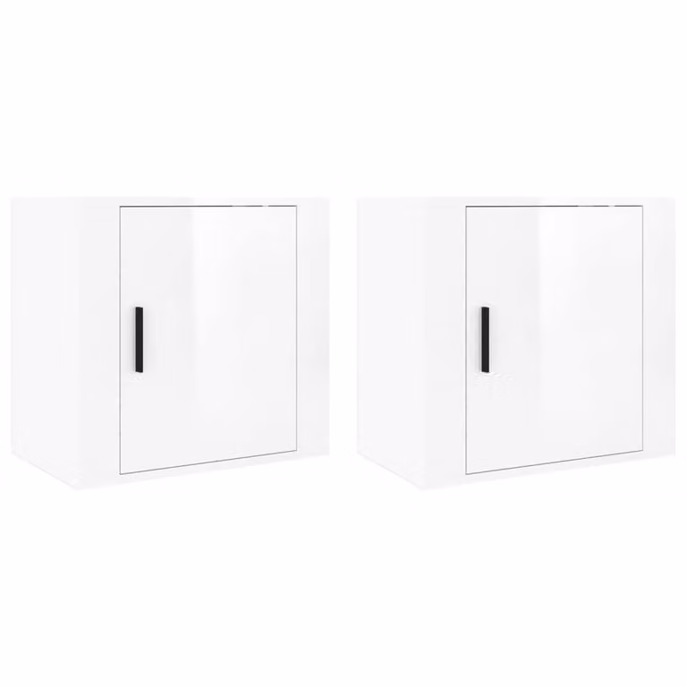 Berkfield Home Elegant Wall-mounted Bedside Cabinets, 2 Piece Set, High Gloss White, W/D/H: 50 x 30 x 47 cm