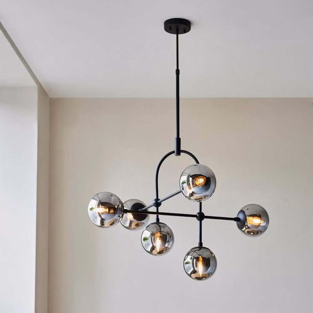 Netlighting Trieste Globe Pendant Ceiling Light in Matt Black with Smoked Mirror Glass – 2