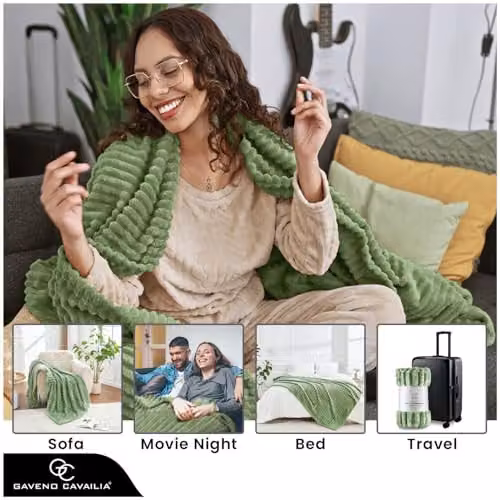 Gaveno Cavailia Green Fleece Throw Blanket, W/D/H: 150 x 200 cm – 3