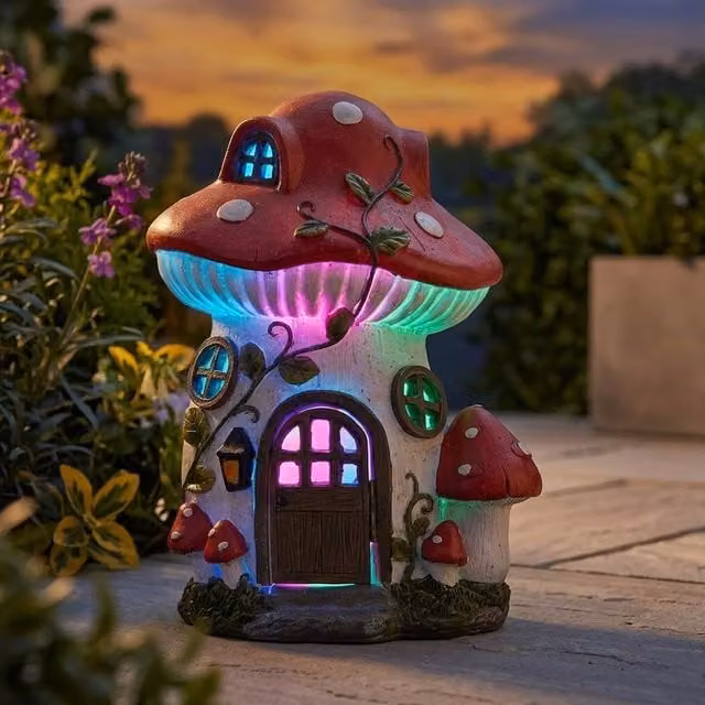 Garden Greatness Mush-Room Colour Changing Solar Garden Light in White and Multicolour, H: 27.0 cm, W: 20.0 cm, D: 17.0 cm