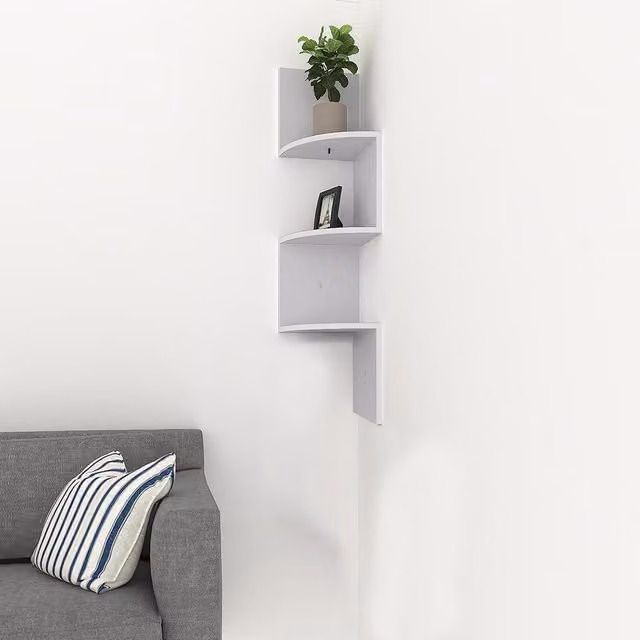Livingandhome 3-Tier Wooden Zigzag Floating Corner Shelf in White