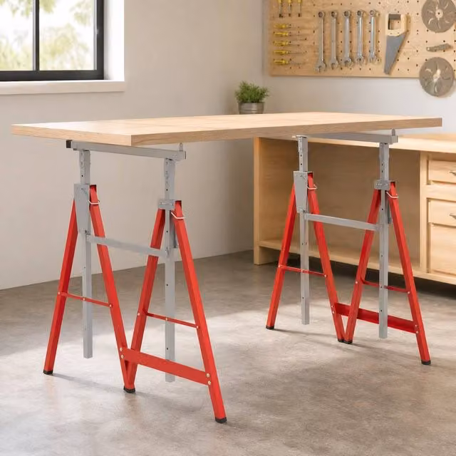 STILVORA Set of 2 Adjustable Folding Steel Frame Saw Horses in Red – 1