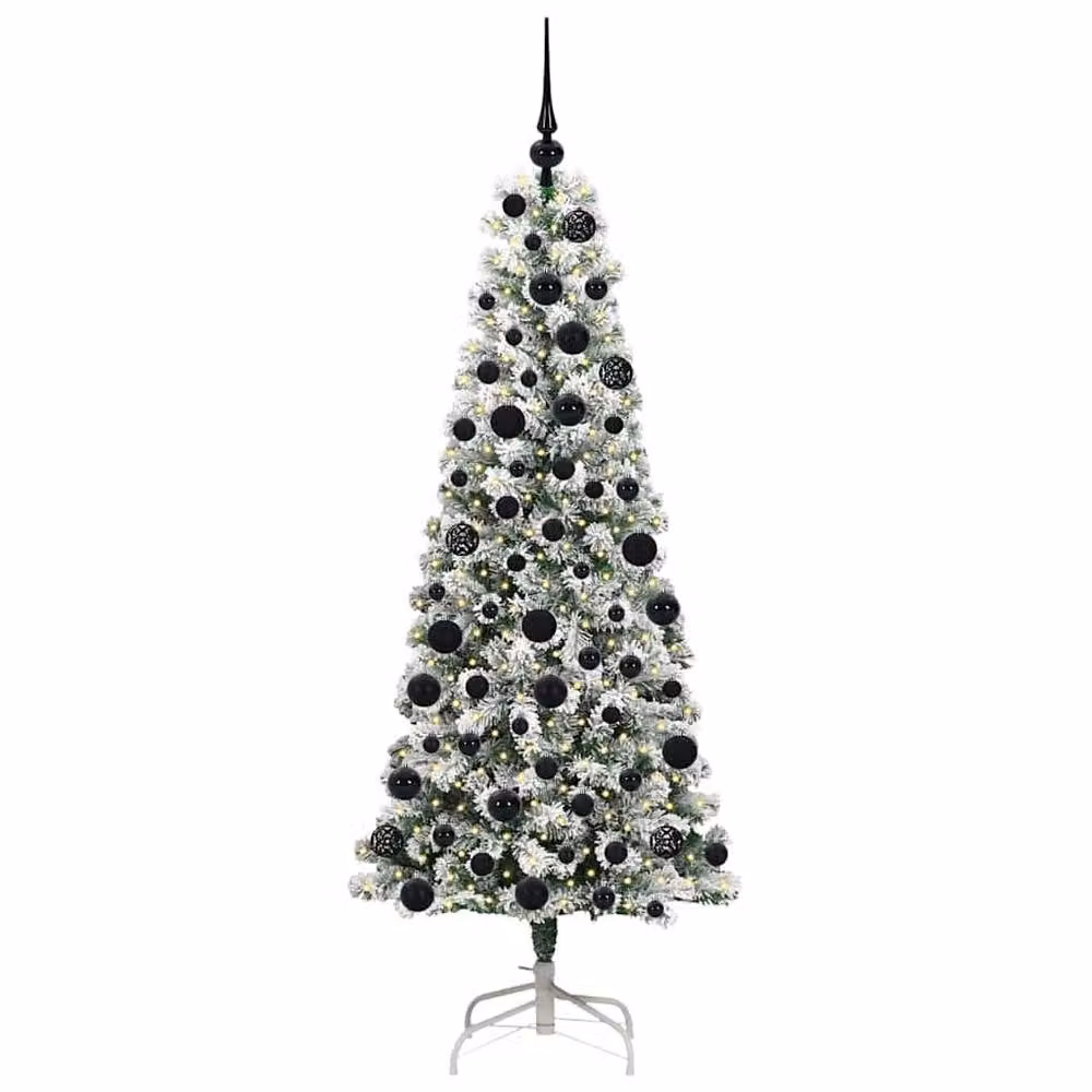Berkfield Home Artificial Hinged Christmas Tree in Green and White, Height: 180 cm – 3