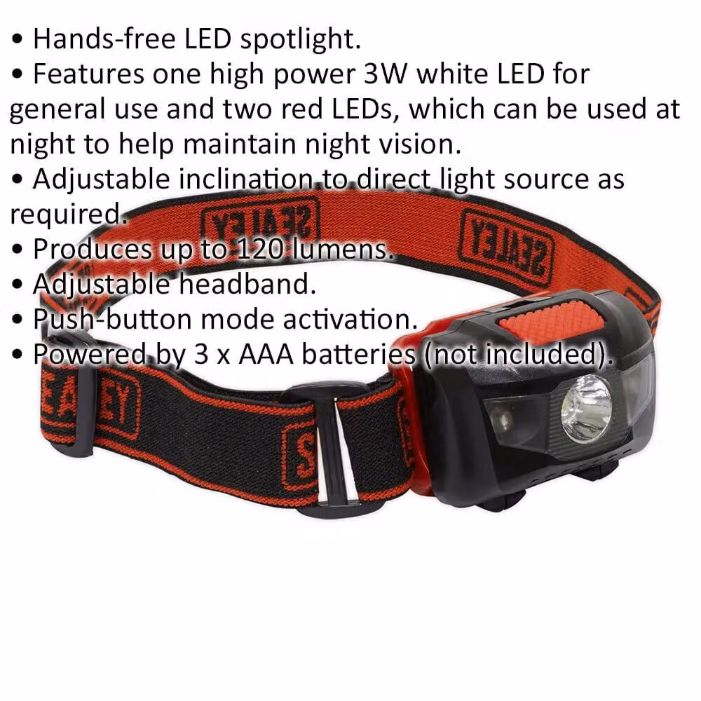 Loops 3W LED Head Torch Spotlight with Adjustable Headband, White and Red LEDs – 2