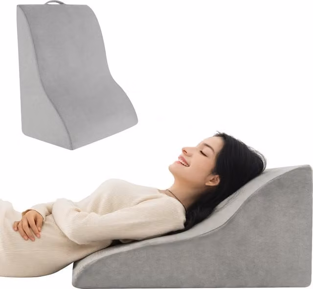COSTWAY Grey Wedge Body Elevation Pillow for Neck and Shoulder Support with Removable Machine Washable Cover