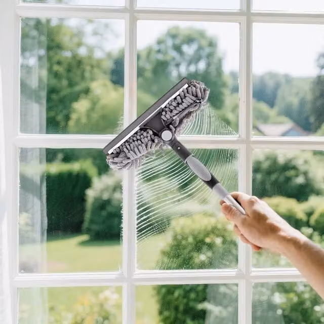 KORVIXA Grey Telescopic Window Glass Cleaning Squeegee and Scraper with Microfibre and Rubber