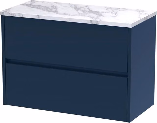 Balterley Chartley Contemporary 2 Drawer Wall Hung Bathroom Vanity Unit, Blue, Width: 80 cm