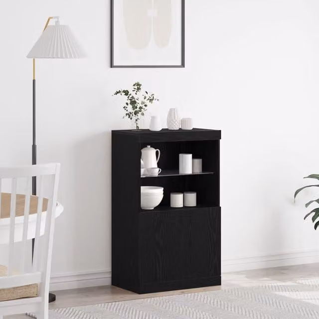 Berkfield Home Modern Black Oak Sideboard with Integrated LED Lighting W: 60 cm, D: 37 cm, H: 100 cm – 1