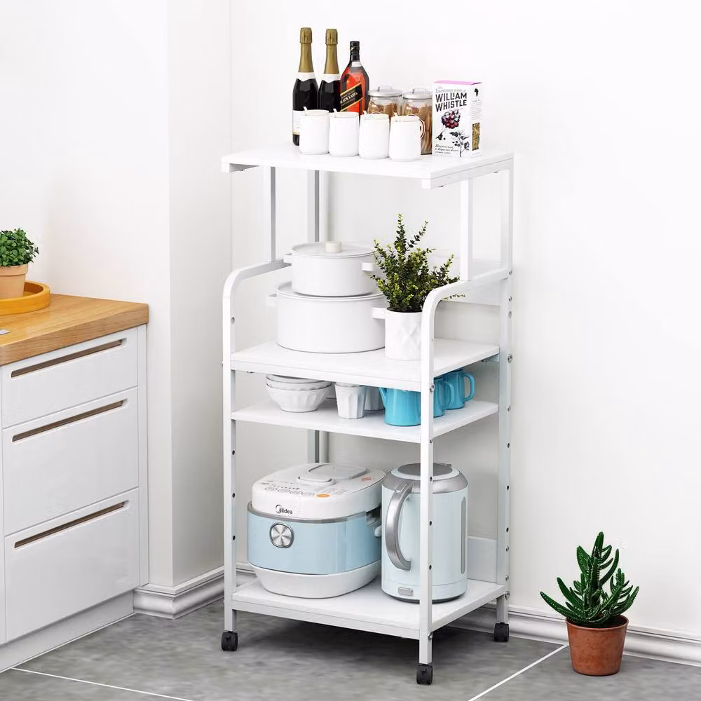 Huhote 4-Tier Printer Stand with Adjustable Storage Shelves and Locking Wheels, White, H 113 x W 40 x D 40 cm – 3