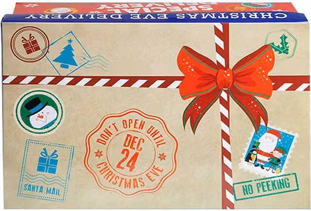 VFM Special Delivery Christmas Eve Elf Delivery Box in Red and Multicolour, Rectangular Cardboard Favour Box for Children and Adults, W/D/H: 17.0 x 8.5 x 8.5 cm – 1