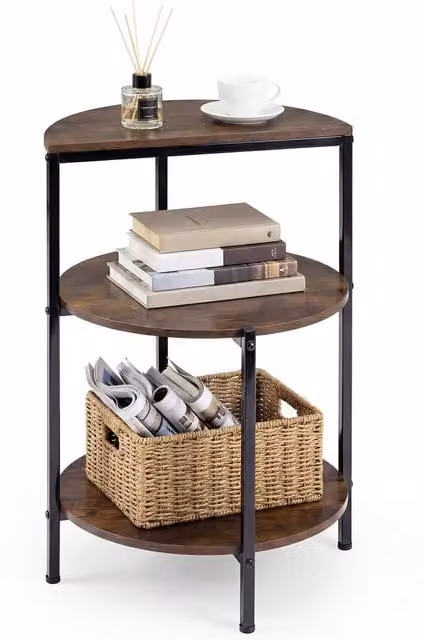 Gymax Industrial 3-Tier Round Side Table in Brown – 1