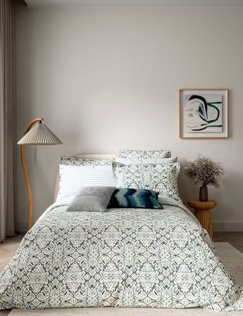 Bedeck of Belfast Hallie Reversible Striped Cotton Percale Bedding Set, Green, W: 140 cm, L: 200 cm