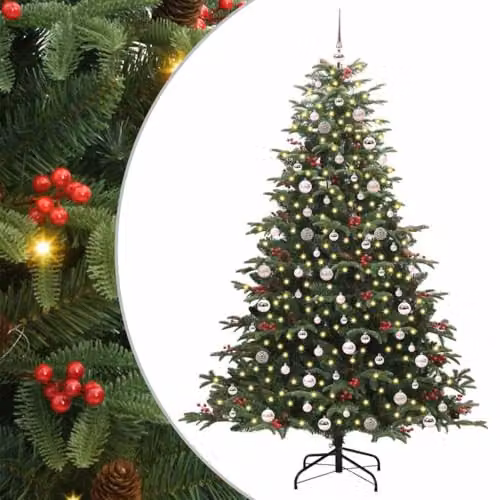vidaXL Artificial Christmas Tree with 300 LEDs in Green, Height: 240 cm