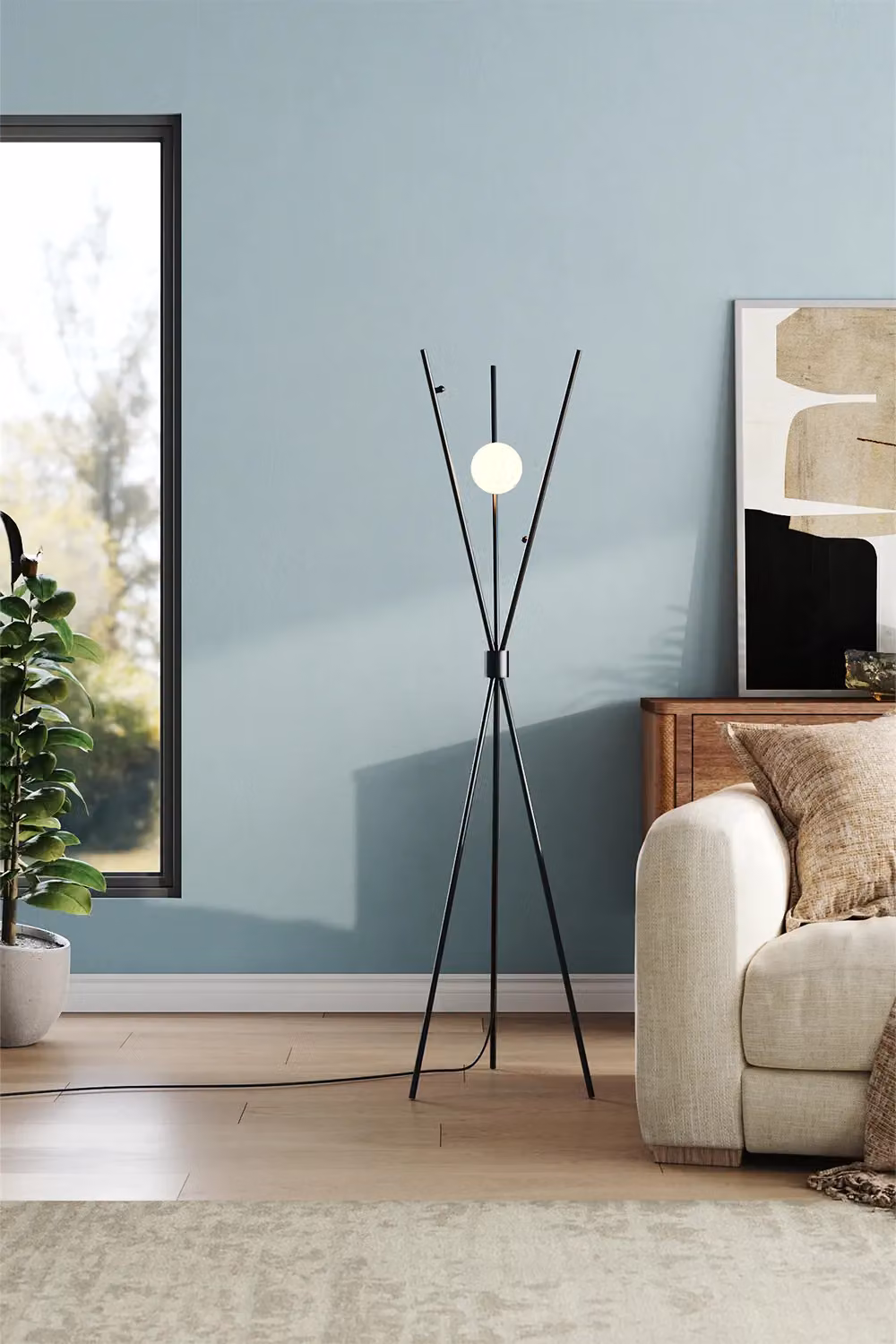 H&O Direct Black Moon Lampshade Tripod Floor Lamp with E27 Bulb Holder – 1
