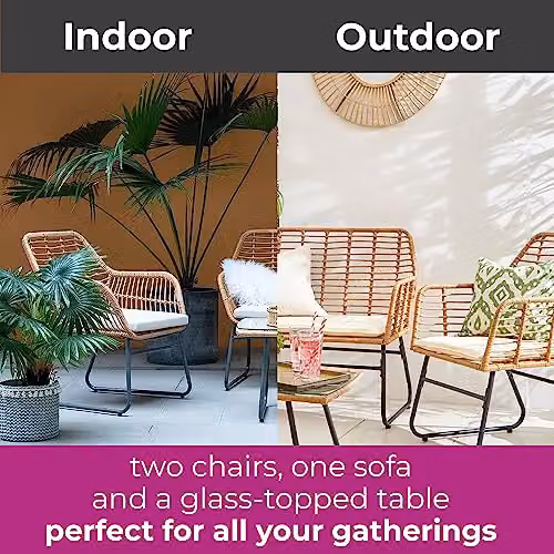 Neo 4 Piece Modern Wicker Rattan Garden Furniture Set with Table and Cushions in Black, Beige and Grey – 3