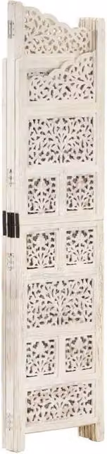 Berkfield Home Hand Carved 4-Panel Room Divider in White Solid Mango Wood W/H: 160 x 165 cm