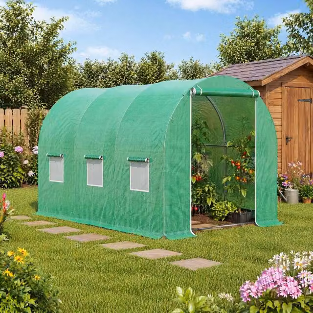 STILVORA Walk-in Greenhouse with Green Steel Frame, W: 300 cm, D: 200 cm, H: 200 cm – 1
