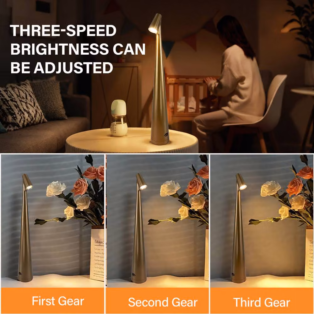 INMTFEI Rechargeable Touch Bedside Lamp in Brown with Dimmer and Warm White Light – 3