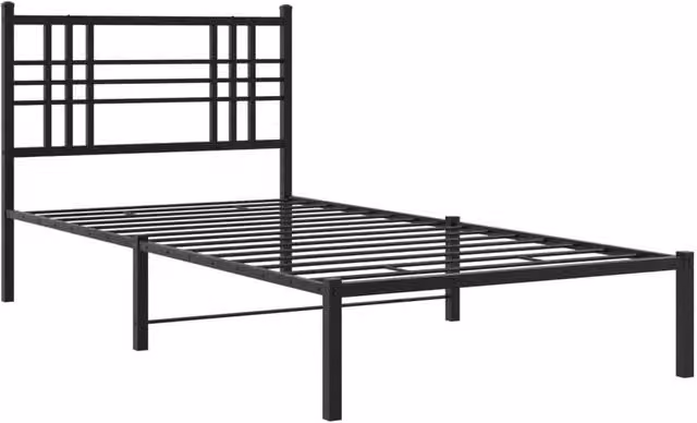 Berkfield Home Metal Bed Frame with Headboard, Black, W/D/H: 90 x 190 x 196 cm