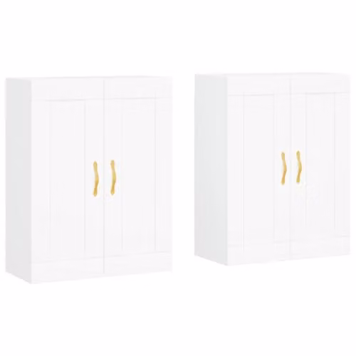 vidaXL Set of 2 White Modern Wall Mounted Cabinets with Hinged Doors and Internal Shelves