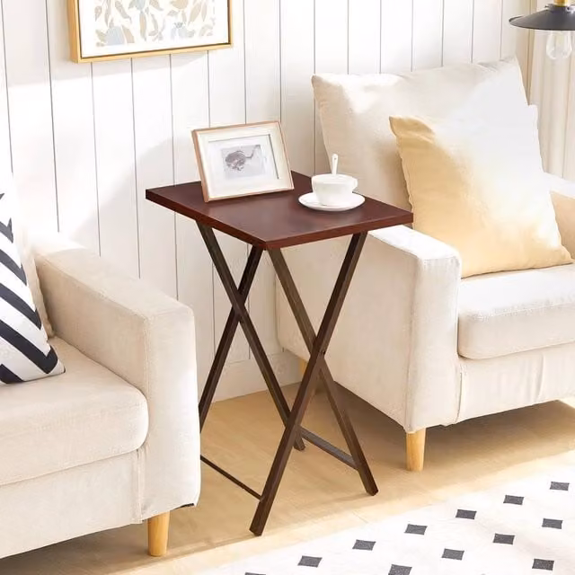 FORGEVIO Set of 2 Brown Folding Tables, L 48 cm x W 36 cm x H 66.5 cm
