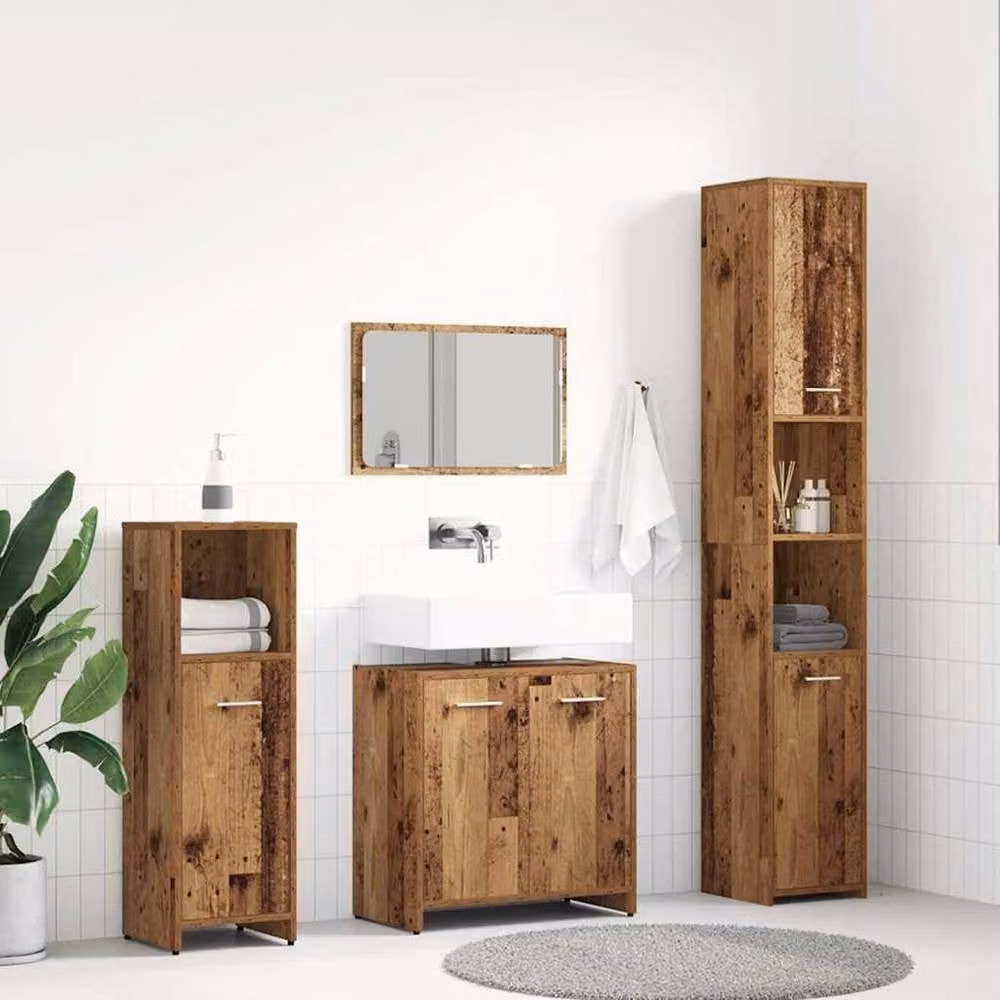 Berkfield Home 4 Piece Rustic Brown Bathroom Furniture Set with Vanity Unit, Mirror Cabinet, Wall Cabinet and Tall Cabinet – 2